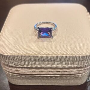 Amethyst and Rhodium Ring